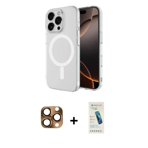 ieg™ iPhone 16 Pro Max Kılıf Ahenk Yansıma Prime - Şeffaf Pasifik Cam Ekran Koruyucu + Pers Alüminyum Kamera Lens - CLTM