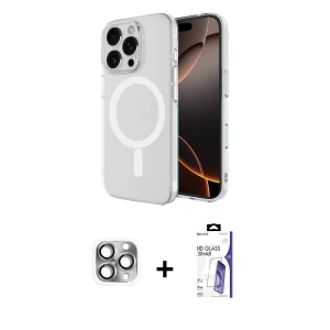 ieg™ iPhone 16 Pro Max Kılıf Ahenk Yansıma Prime - Siyah Bilvis 3X AR HD Cam Ekran Koruyucu + Pers Alüminyum Kamera Lens - GI