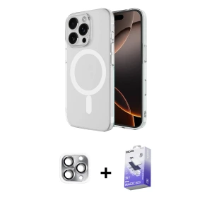 ieg™ iPhone 16 Pro Max Kılıf Ahenk Yansıma Prime - Siyah Bilvis 5in1 5D Magic Hayalet Cam Ekran Koruyucu + Pers Alüminyum Kamera Lens - GI
