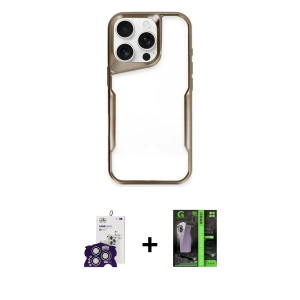 ieg™ iPhone 16 Pro Max Kılıf Akış Çizgi Koleksiyonu - Şeffaf 360 Full Body Arka Koruyucu + Bilvis Titan Kamera Lens - GS