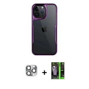 ieg™ iPhone 16 Pro Max Kılıf Akış Çizgi Koleksiyonu - Şeffaf 360 Full Body Arka Koruyucu + Pers Alüminyum Kamera Lens - GI