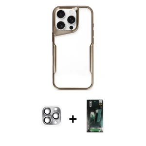 ieg™ iPhone 16 Pro Max Kılıf Akış Çizgi Koleksiyonu - Siyah 360 Mat Full Body Arka Koruyucu + Pers Alüminyum Kamera Lens - GI