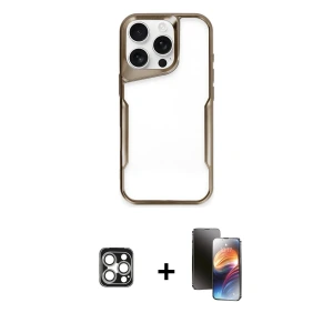 ieg™ iPhone 16 Pro Max Kılıf Akış Çizgi Koleksiyonu - Siyah 3D Antistatik Mat Seramik Nano Ekran Koruyucu + PVD Metal Kamera Lens - GS