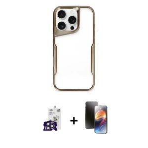 ieg™ iPhone 16 Pro Max Kılıf Akış Çizgi Koleksiyonu - Siyah 3D Antistatik Mat Seramik Nano Ekran Koruyucu + Bilvis Titan Kamera Lens - TMGI