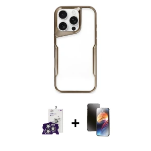 ieg™ iPhone 16 Pro Max Kılıf Akış Çizgi Koleksiyonu - Siyah 3D Antistatik Mat Seramik Nano Ekran Koruyucu + Bilvis Titan Kamera Lens - GS