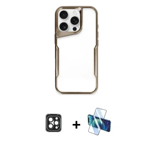 ieg™ iPhone 16 Pro Max Kılıf Akış Çizgi Koleksiyonu - Siyah 3D Antistatik Seramik Nano Ekran Koruyucu + PVD Metal Kamera Lens - SH