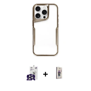 ieg™ iPhone 16 Pro Max Kılıf Akış Çizgi Koleksiyonu - Siyah Bilvis 3D Cam Ekran Koruyucu + Bilvis Titan Kamera Lens - TMGI