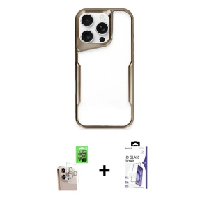 ieg™ iPhone 16 Pro Max Kılıf Akış Çizgi Koleksiyonu - Siyah Bilvis 3X AR HD Cam Ekran Koruyucu + Raze Metal Kamera Lens - NLGY