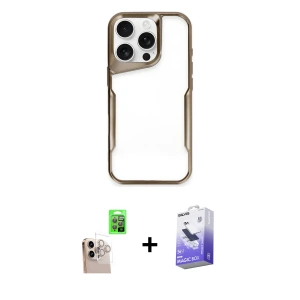 ieg™ iPhone 16 Pro Max Kılıf Akış Çizgi Koleksiyonu - Siyah Bilvis 5in1 5D Magic Hayalet Cam Ekran Koruyucu + Raze Metal Kamera Lens - NLGY