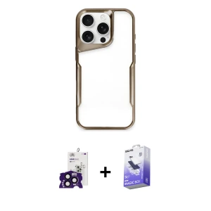 ieg™ iPhone 16 Pro Max Kılıf Akış Çizgi Koleksiyonu - Siyah Bilvis 5in1 5D Magic Hayalet Cam Ekran Koruyucu + Bilvis Titan Kamera Lens - SH