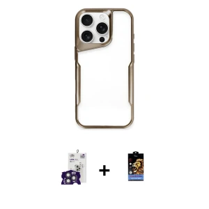 ieg™ iPhone 16 Pro Max Kılıf Akış Çizgi Koleksiyonu - Siyah Buffer Hayalet Cam Ekran Koruyucu + Bilvis Titan Kamera Lens - TMGI