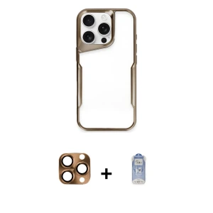 ieg™ iPhone 16 Pro Max Kılıf Akış Çizgi Koleksiyonu - Siyah Joko Magic 5D Cam + Pers Alüminyum Kamera Lens - CLTM