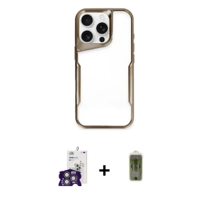 ieg™ iPhone 16 Pro Max Kılıf Akış Çizgi Koleksiyonu - Siyah Joko Magic 5D Hayalet Cam + Bilvis Titan Kamera Lens - GS
