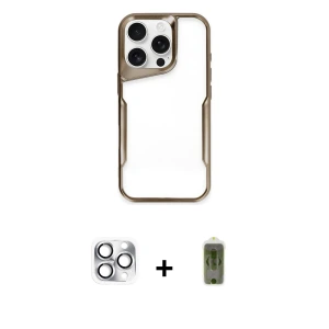 ieg™ iPhone 16 Pro Max Kılıf Akış Çizgi Koleksiyonu - Siyah Joko Magic 5D Hayalet Cam + Pers Alüminyum Kamera Lens - GS