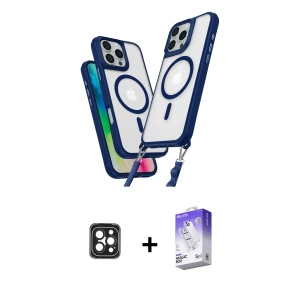 ieg™ iPhone 16 Pro Max Kılıf Atlas Doku Koleksiyonu - Siyah Bilvis 5in1 3D Magic Cam Ekran Koruyucu + PVD Metal Kamera Lens - SH