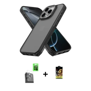 ieg™ iPhone 16 Pro Max Kılıf Atlas Form - Siyah Buffer Cam Ekran Koruyucu + Raze Metal Kamera Lens - SH