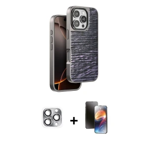 ieg™ iPhone 16 Pro Max Kılıf Atlas Minimal Özel Seri - Siyah 3D Antistatik Mat Seramik Nano Ekran Koruyucu + Pers Alüminyum Kamera Lens - GI