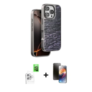 ieg™ iPhone 16 Pro Max Kılıf Atlas Minimal Özel Seri - Siyah 3D Antistatik Mat Seramik Nano Ekran Koruyucu + Raze Metal Kamera Lens - BZ