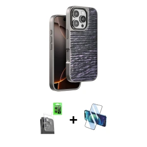 ieg™ iPhone 16 Pro Max Kılıf Atlas Minimal Özel Seri - Siyah 3D Antistatik Seramik Nano Ekran Koruyucu + Raze Metal Kamera Lens - SH