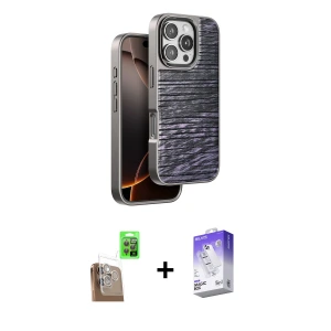 ieg™ iPhone 16 Pro Max Kılıf Atlas Minimal Özel Seri - Siyah Bilvis 5in1 3D Magic Cam Ekran Koruyucu + Raze Metal Kamera Lens - CLTM