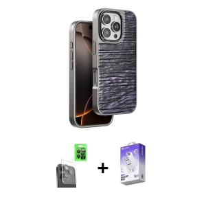ieg™ iPhone 16 Pro Max Kılıf Atlas Minimal Özel Seri - Siyah Bilvis 5in1 3D Magic Cam Ekran Koruyucu + Raze Metal Kamera Lens - SH