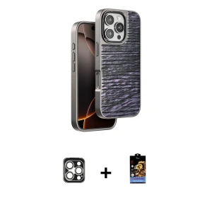 ieg™ iPhone 16 Pro Max Kılıf Atlas Minimal Özel Seri - Siyah Buffer Hayalet Cam Ekran Koruyucu + PVD Metal Kamera Lens - GS