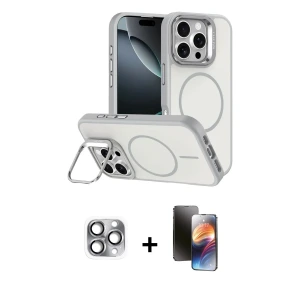 ieg™ iPhone 16 Pro Max Kılıf Çekirdek Klasik - Siyah 3D Antistatik Mat Seramik Nano Ekran Koruyucu + Pers Alüminyum Kamera Lens - GI