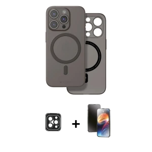 ieg™ iPhone 16 Pro Max Kılıf Çekirdek Klasik - Siyah 3D Antistatik Mat Seramik Nano Ekran Koruyucu + PVD Metal Kamera Lens - SH