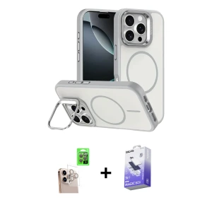 ieg™ iPhone 16 Pro Max Kılıf Çekirdek Klasik - Siyah Bilvis 5in1 5D Magic Hayalet Cam Ekran Koruyucu + Raze Metal Kamera Lens - NLGY
