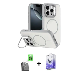 ieg™ iPhone 16 Pro Max Kılıf Çekirdek Klasik - Siyah Bilvis 5in1 5D Magic Hayalet Cam Ekran Koruyucu + Raze Metal Kamera Lens - SH