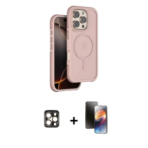 ieg™ iPhone 16 Pro Max Kılıf Çekirdek Minimal Prime - Siyah 3D Antistatik Mat Seramik Nano Ekran Koruyucu + PVD Metal Kamera Lens - GD
