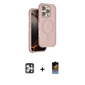 ieg™ iPhone 16 Pro Max Kılıf Çekirdek Minimal Prime - Siyah Buffer Hayalet Cam Ekran Koruyucu + PVD Metal Kamera Lens - GS