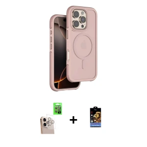 ieg™ iPhone 16 Pro Max Kılıf Çekirdek Minimal Prime - Siyah Buffer Hayalet Cam Ekran Koruyucu + Raze Metal Kamera Lens - NLGY
