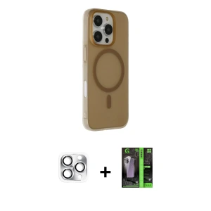 ieg™ iPhone 16 Pro Max Kılıf Çekirdek Modern Prime - Şeffaf 360 Full Body Arka Koruyucu + Pers Alüminyum Kamera Lens - GS