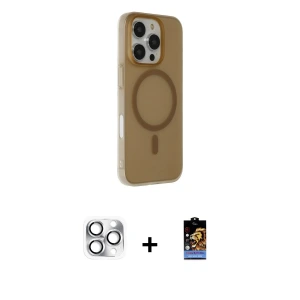 ieg™ iPhone 16 Pro Max Kılıf Çekirdek Modern Prime - Siyah Buffer Hayalet Cam Ekran Koruyucu + Pers Alüminyum Kamera Lens - GS