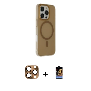ieg™ iPhone 16 Pro Max Kılıf Çekirdek Modern Prime - Siyah Buffer Hayalet Cam Ekran Koruyucu + Pers Alüminyum Kamera Lens - CLTM