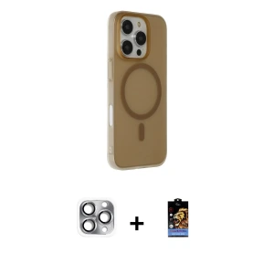 ieg™ iPhone 16 Pro Max Kılıf Çekirdek Modern Prime - Siyah Buffer Hayalet Cam Ekran Koruyucu + Pers Alüminyum Kamera Lens - GI