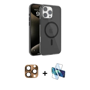 ieg™ iPhone 16 Pro Max Kılıf Doruk Doku Özel Seri - Siyah 3D Antistatik Seramik Nano Ekran Koruyucu + Pers Alüminyum Kamera Lens - CLTM