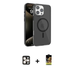 ieg™ iPhone 16 Pro Max Kılıf Doruk Doku Özel Seri - Siyah Buffer Cam Ekran Koruyucu + PVD Metal Kamera Lens - GD