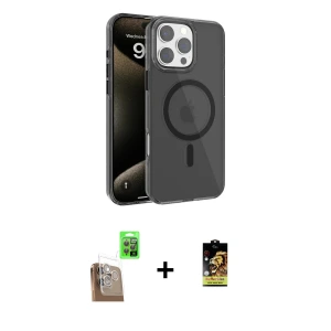 ieg™ iPhone 16 Pro Max Kılıf Doruk Doku Özel Seri - Siyah Buffer Cam Ekran Koruyucu + Raze Metal Kamera Lens - CLTM