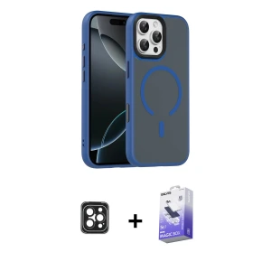 ieg™ iPhone 16 Pro Max Kılıf Doruk Form Serisi - Siyah Bilvis 5in1 5D Magic Hayalet Cam Ekran Koruyucu + PVD Metal Kamera Lens - SH