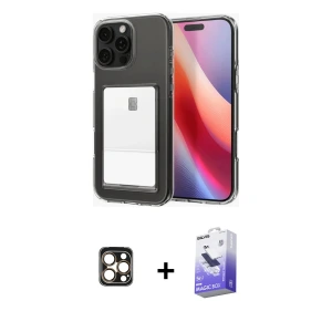 ieg™ iPhone 16 Pro Max Kılıf Doruk Klasik Koleksiyonu - Siyah Bilvis 5in1 5D Magic Hayalet Cam Ekran Koruyucu + PVD Metal Kamera Lens - GD