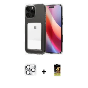 ieg™ iPhone 16 Pro Max Kılıf Doruk Klasik Koleksiyonu - Siyah Buffer Cam Ekran Koruyucu + Pers Alüminyum Kamera Lens - GS