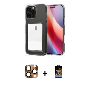 ieg™ iPhone 16 Pro Max Kılıf Doruk Klasik Koleksiyonu - Siyah Buffer Hayalet Cam Ekran Koruyucu + Pers Alüminyum Kamera Lens - CLTM