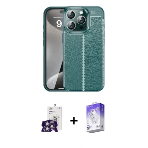 ieg™ iPhone 16 Pro Max Kılıf Doruk Klasik Özel Seri - Siyah Bilvis 5in1 3D Magic Cam Ekran Koruyucu + Bilvis Titan Kamera Lens - GS