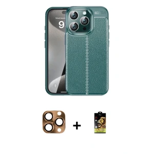 ieg™ iPhone 16 Pro Max Kılıf Doruk Klasik Özel Seri - Siyah Buffer Cam Ekran Koruyucu + Pers Alüminyum Kamera Lens - CLTM