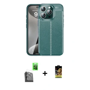 ieg™ iPhone 16 Pro Max Kılıf Doruk Klasik Özel Seri - Siyah Buffer Cam Ekran Koruyucu + Raze Metal Kamera Lens - SH