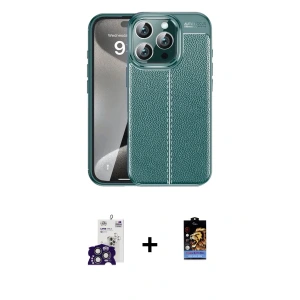 ieg™ iPhone 16 Pro Max Kılıf Doruk Klasik Özel Seri - Siyah Buffer Hayalet Cam Ekran Koruyucu + Bilvis Titan Kamera Lens - TMGI