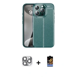 ieg™ iPhone 16 Pro Max Kılıf Doruk Klasik Özel Seri - Siyah Buffer Hayalet Cam Ekran Koruyucu + Pers Alüminyum Kamera Lens - GI