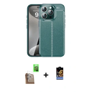 ieg™ iPhone 16 Pro Max Kılıf Doruk Klasik Özel Seri - Siyah Buffer Hayalet Cam Ekran Koruyucu + Raze Metal Kamera Lens - CLTM